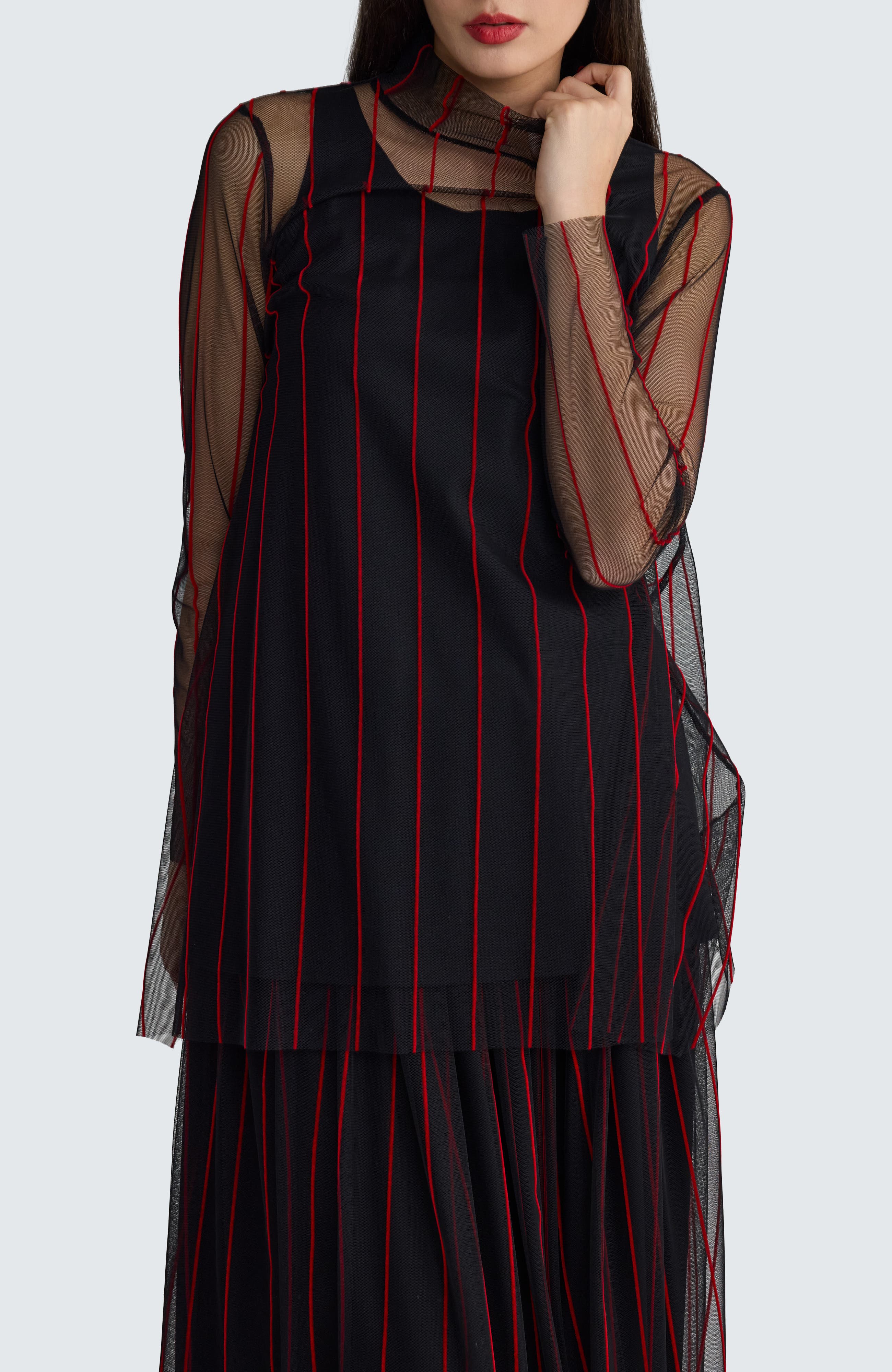 Noelle Striped Mesh Layered Blouse
