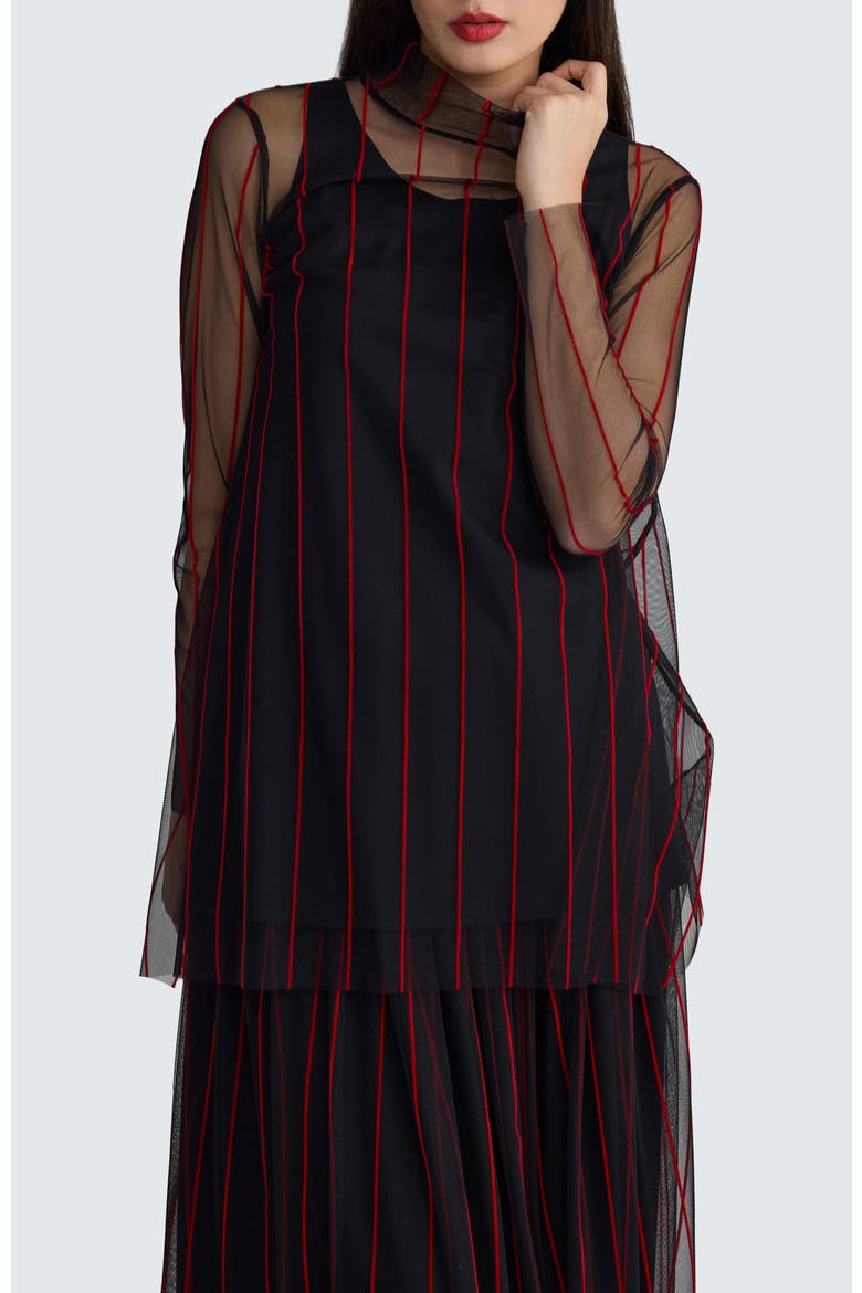 Noelle Striped Mesh Layered Blouse, Main, color, Black Red