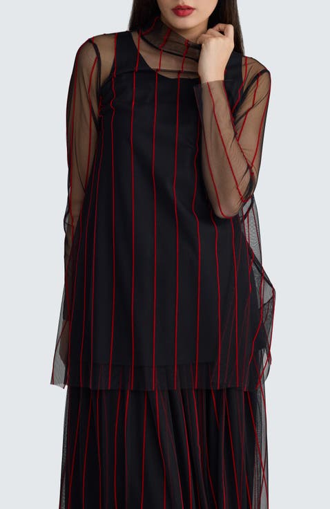 Noelle Striped Mesh Layered Blouse