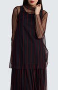 LUUKAA Noelle Striped Mesh Layered Blouse