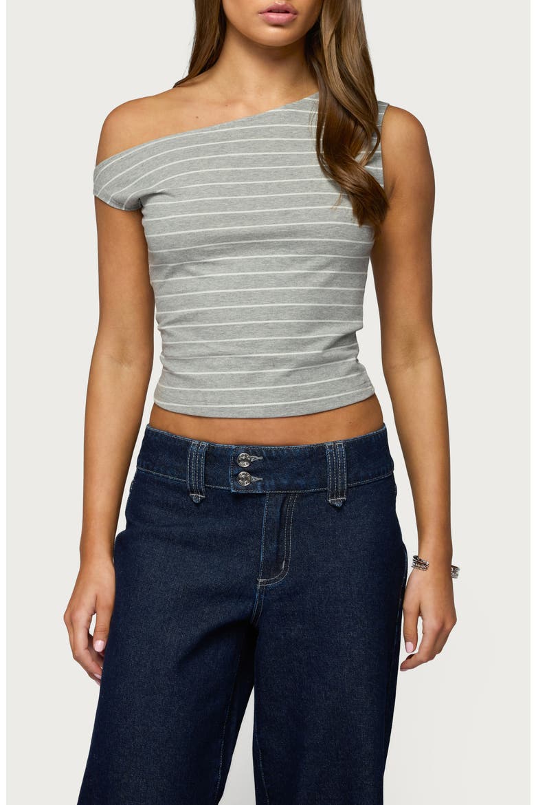 Keryn Stripe One-Shoulder Top, Main, color, GRAY-AND-WHITE