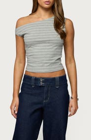 EDIKTED Keryn Stripe One-Shoulder Top