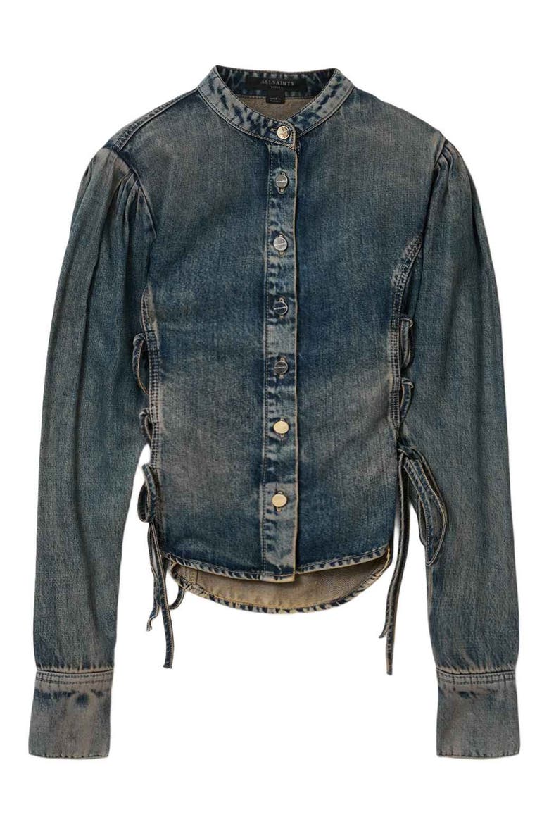 Evanna Tie Side Denim Shirt, Alternate, color, TINTED INDIGO