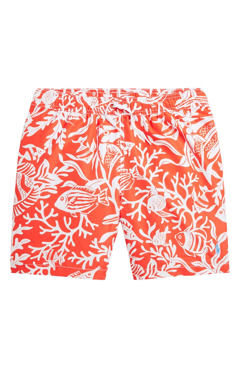 Polo Ralph Lauren Kids' Traveler Fish Print Recycled Polyester Swim Trunks, Main, color, 