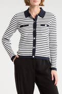 ELIE ELIE TAHARI Stripe Rib Knit Cardigan