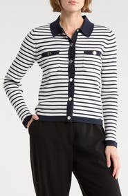 ELIE ELIE TAHARI Stripe Rib Knit Cardigan
