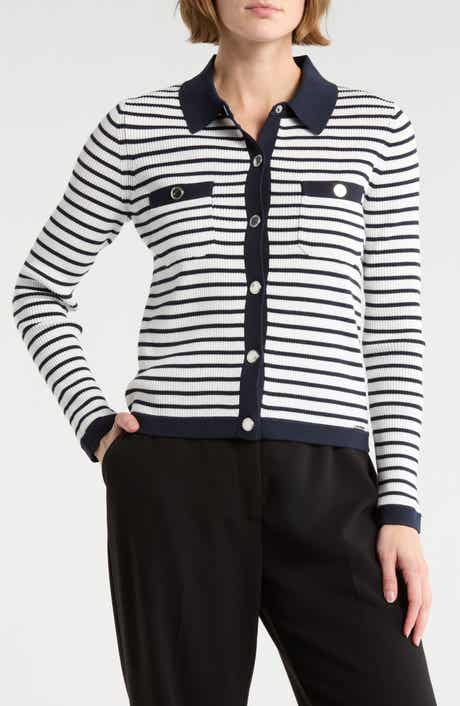 ELIE ELIE TAHARI Stripe Rib Knit Cardigan