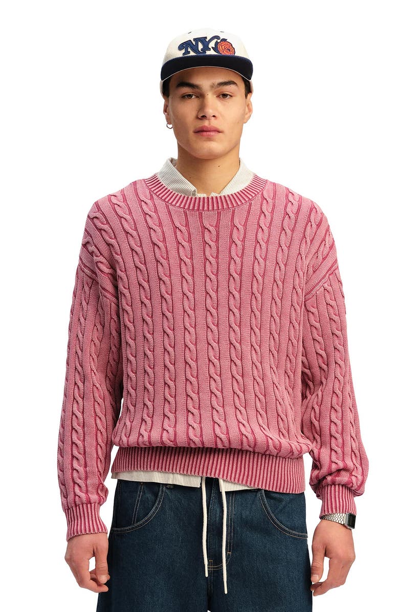 Cotton On Men
s Washed Box Fit Crew Knit, Main, color, Washed Berry Cable
