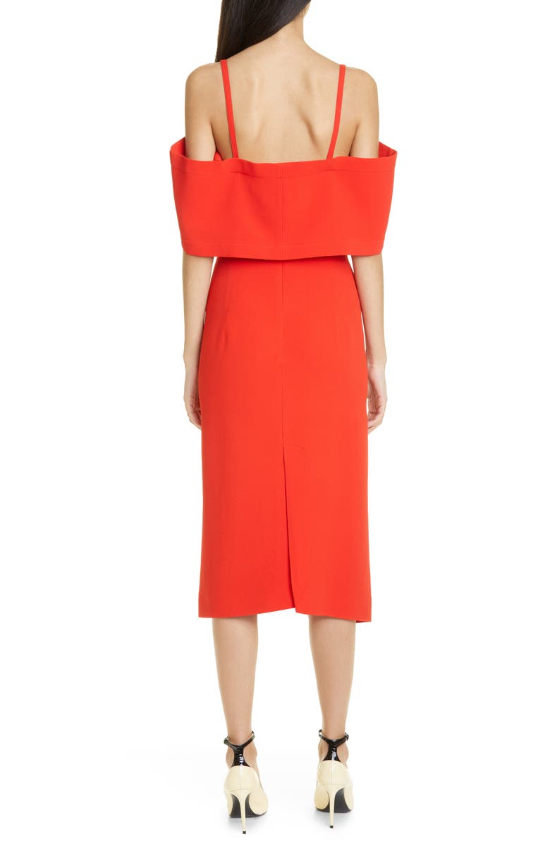 Victoria Beckham Cold Shoulder Bandeau Fluid Cady Midi Dress, Alternate, color, 