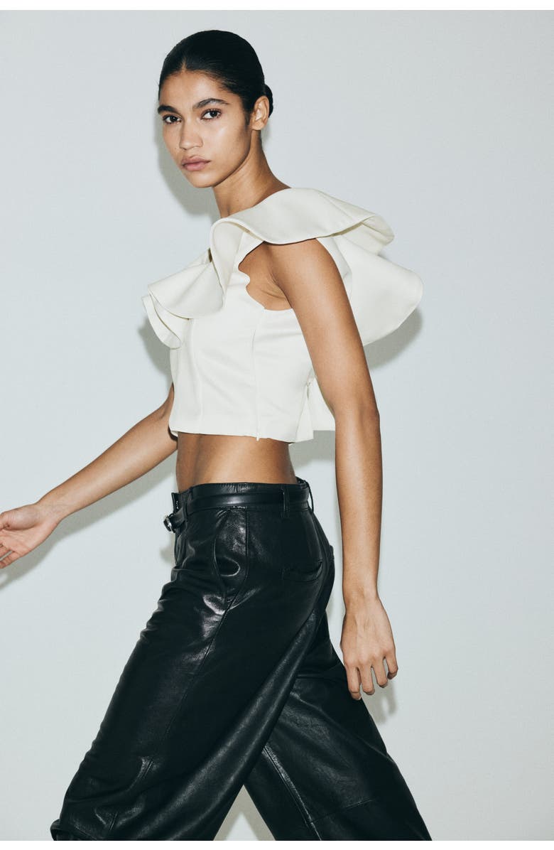 H&M Flounce-trimmed V-neck Top, Alternate, color, White