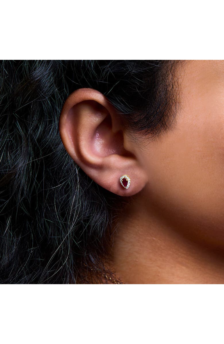 Haus of Brilliance 10K Yellow Gold 5X3 MM Pear-Cut Ruby and 1/7 Cttw Diamond Halo Stud Earrings, Alternate, color, Yellow