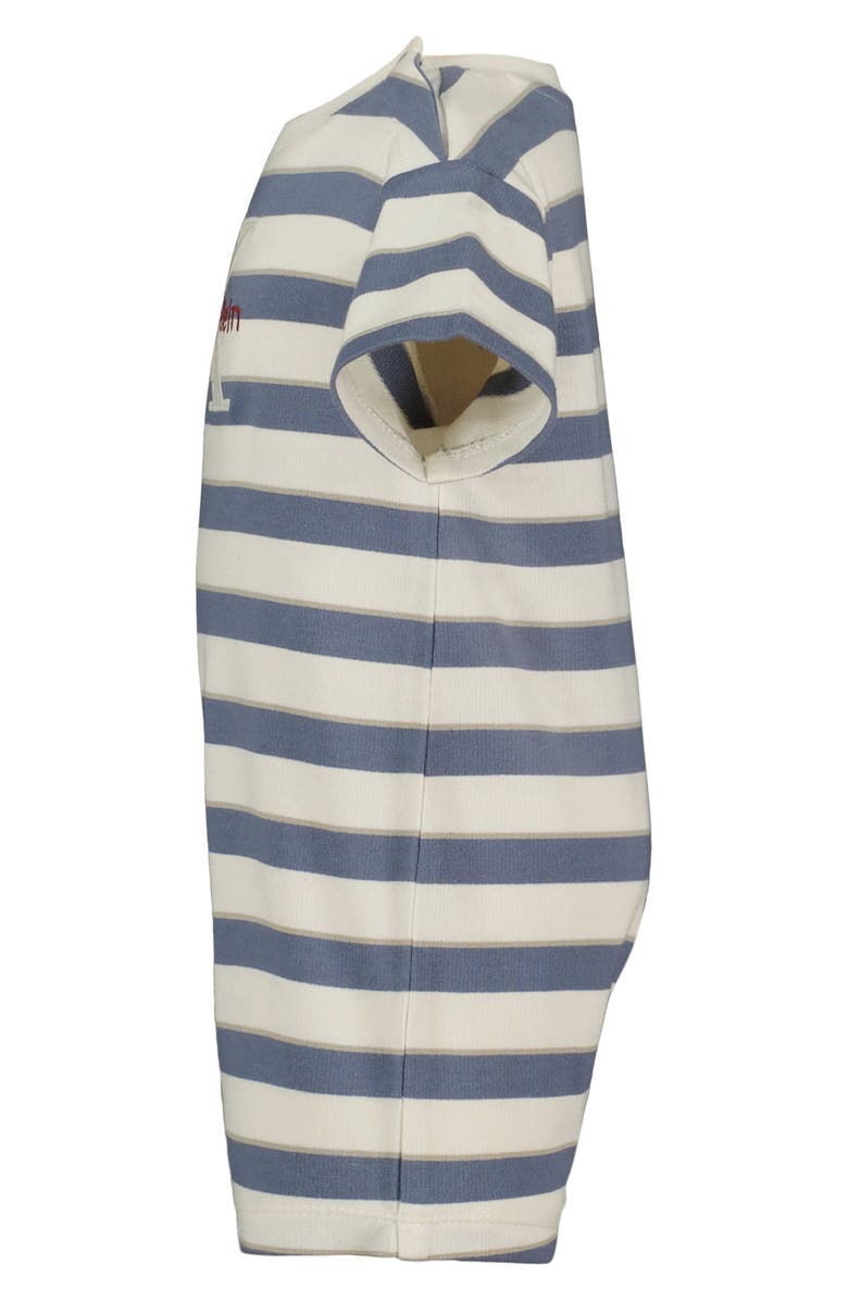 Calvin Klein Stripe Logo Romper, Alternate, color, White/ Blue Multi