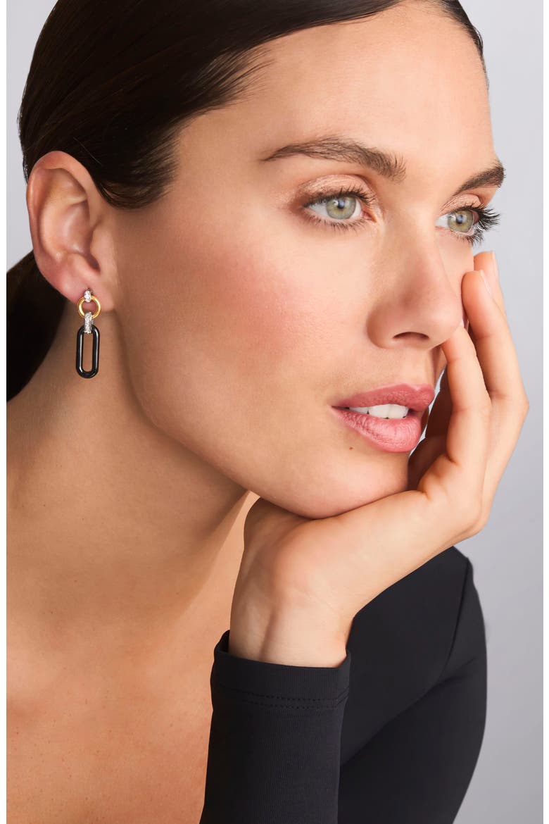 Signature Caviar Links Drop Earrings, Alternate, color, BLACK