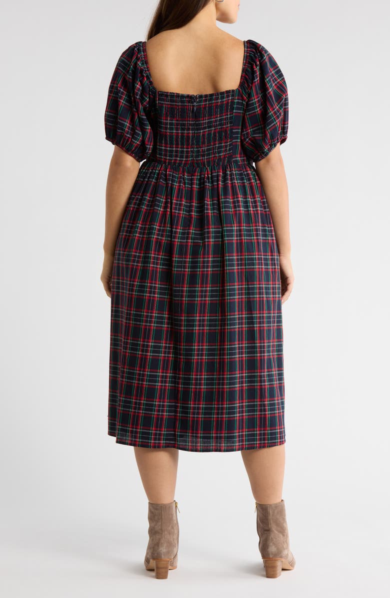 SUGARLIPS Arvada Plaid Puff Sleeve Dress, Alternate, color, Navy-Multi