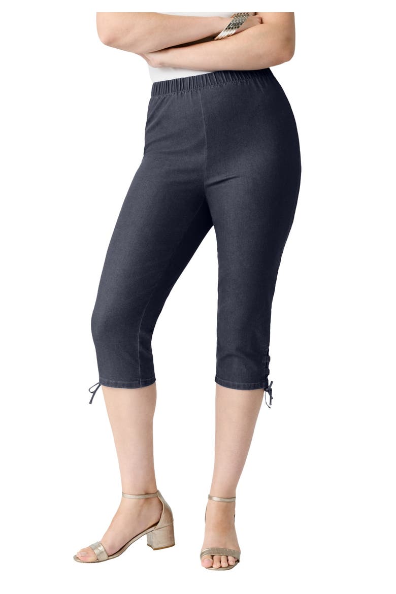 Plus Size Comfort Stretch Lace Up Capri Jean, Main, color, INDIGO WASH