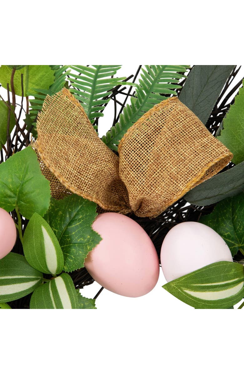 Northlight Easter Egg and Burlap Ribbon Mixed Foliage Twig Wreath - 22", Alternate, color, Green