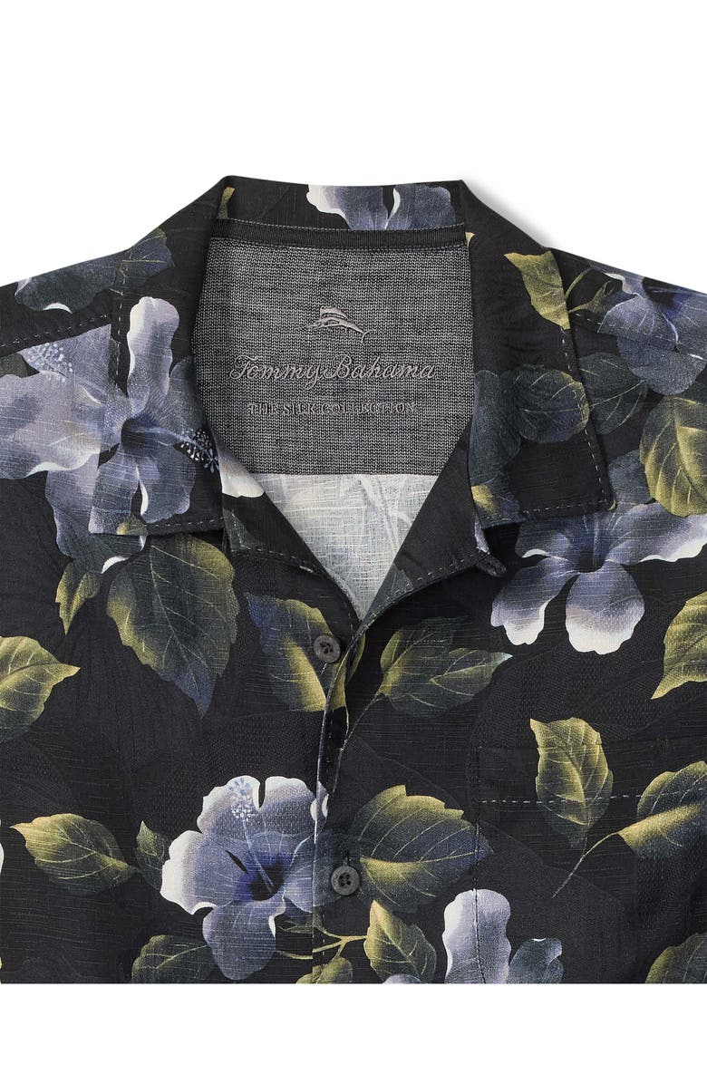 Tommy Bahama Elegant Eclipse Floral Silk Camp Shirt, Alternate, color, Black