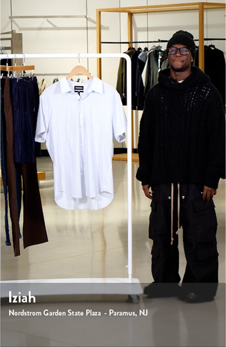 Slim Fit Geo Pattern Short Sleeve Performance Button-Up Shirt, sales video thumbnail