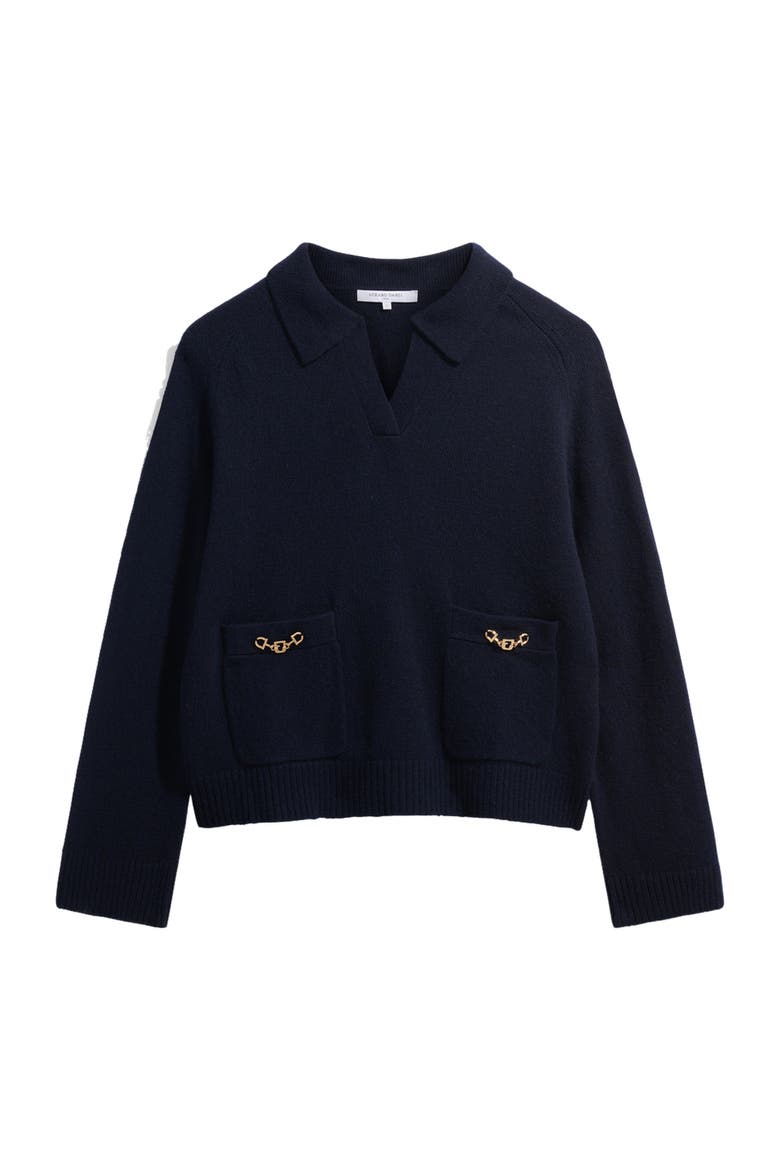 Reni Pocket Chain Detail Merino Pullover, Alternate, color, Navy Blue