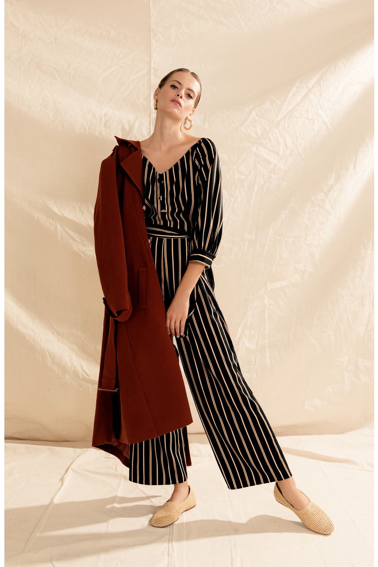 Chriselle Lim Jane Stripe Portrait Jumpsuit (Nordstrom Exclusive), Alternate, color, BLACK GOLD STRIPE