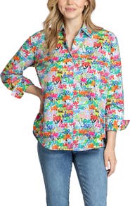 APNY Oversize Feather Print Button-Up Shirt