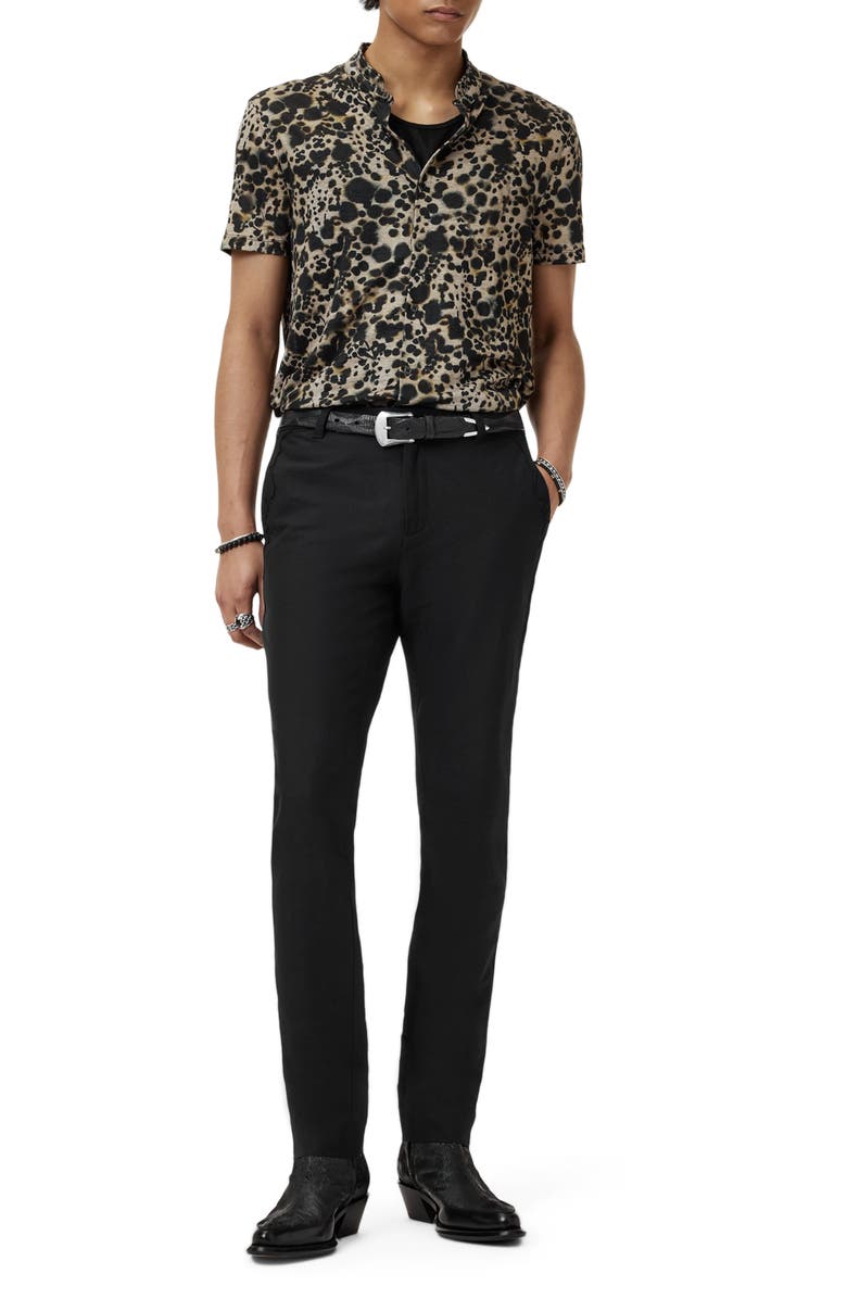 John Varvatos Marini Leopard Print Short Sleeve Button-Up Shirt, Alternate, color, Smoked Pearl Grey