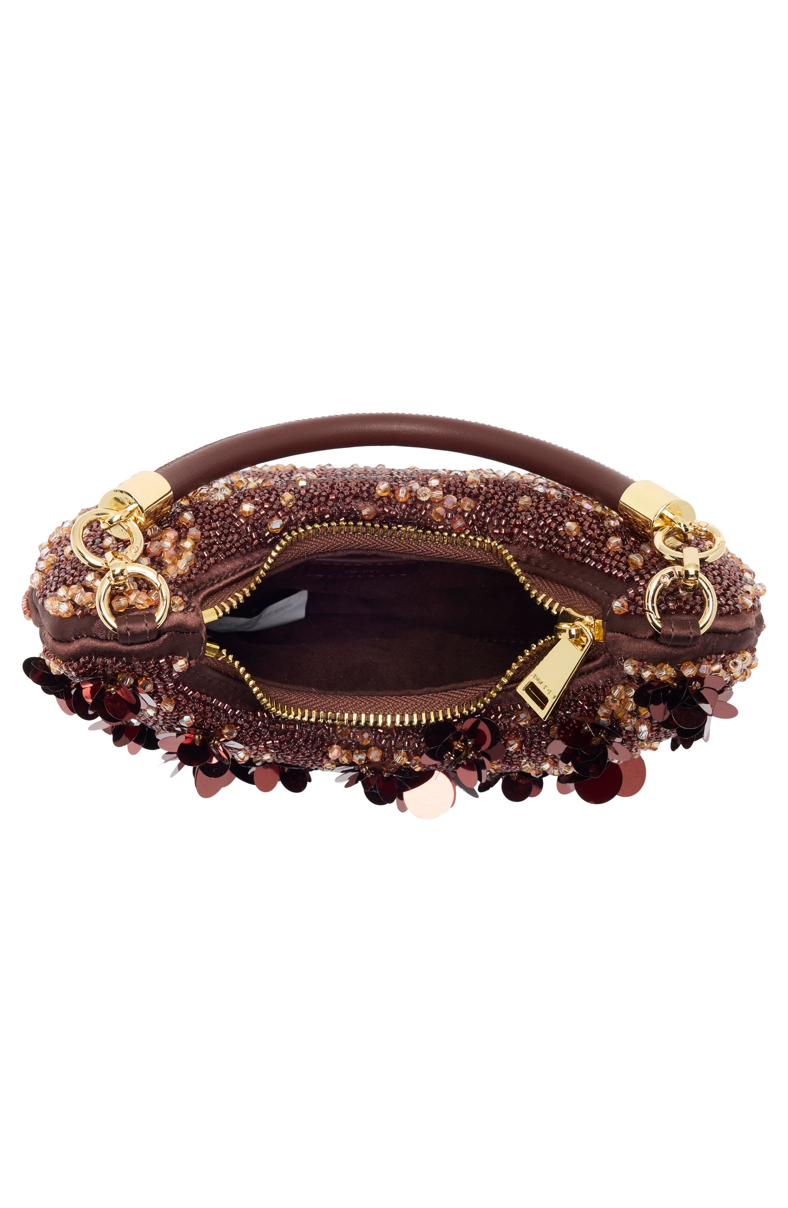 Livia Beaded Floral Shoulder Bag, Alternate, color, BROWN