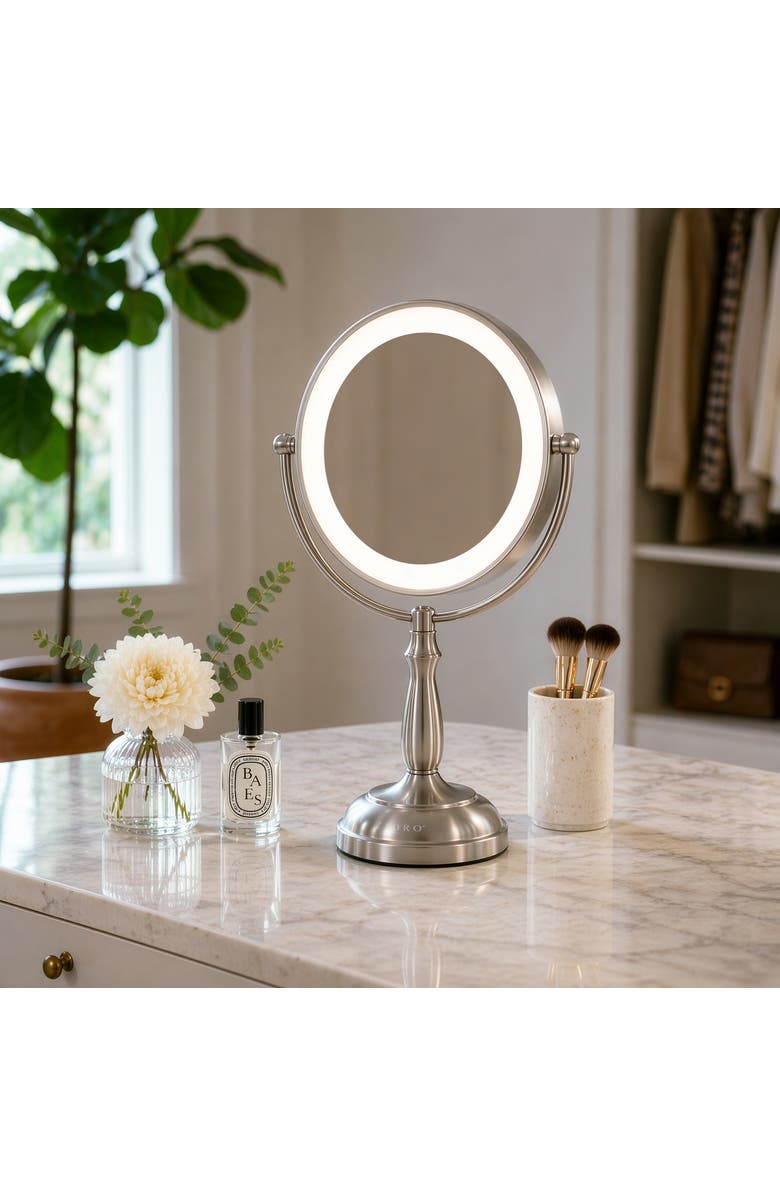 Zadro Lighted Makeup Mirror with 12X/1X Magnification & Touch Base Controls, Alternate, color, Satin Nickel