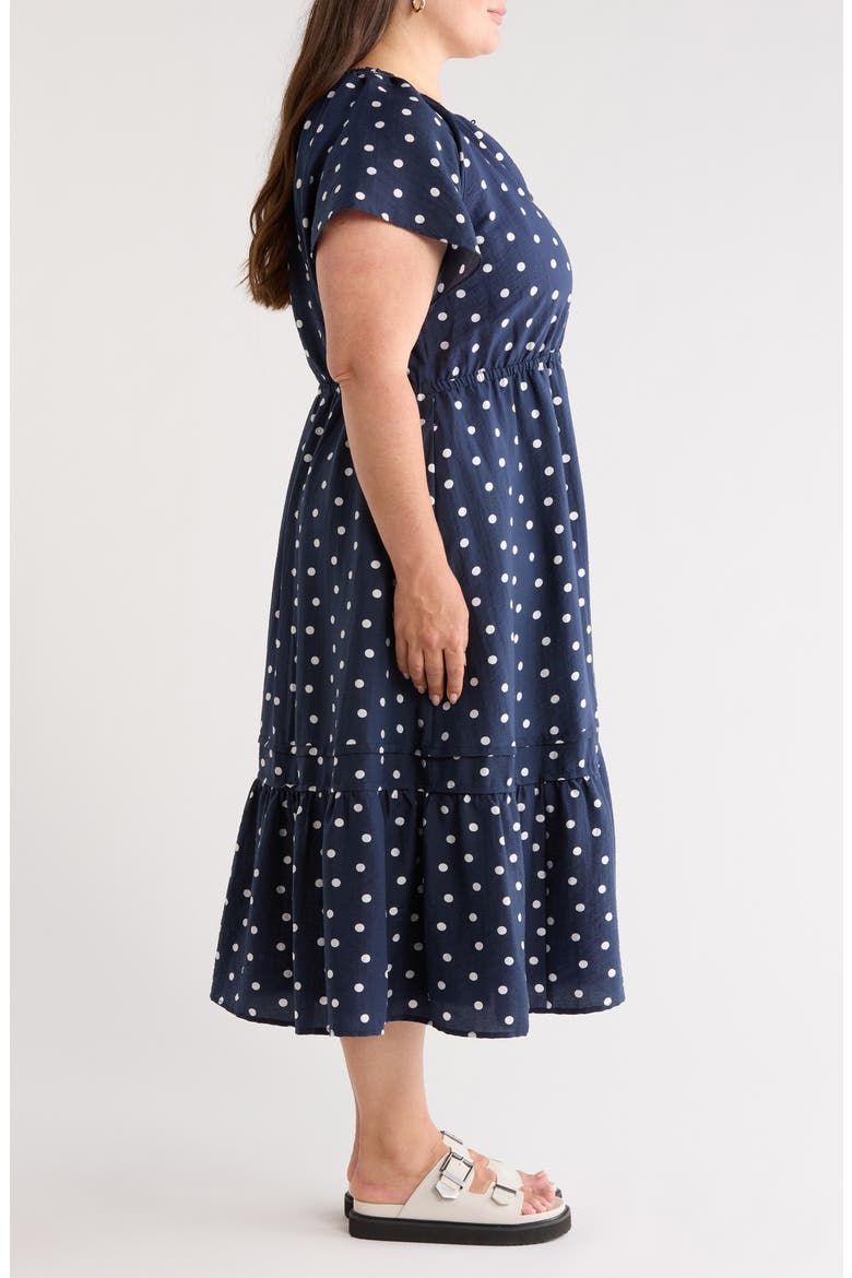 Flutter Sleeve Tiered Dress, Alternate, color, NAVY STILL- WHITE TOSS DOT