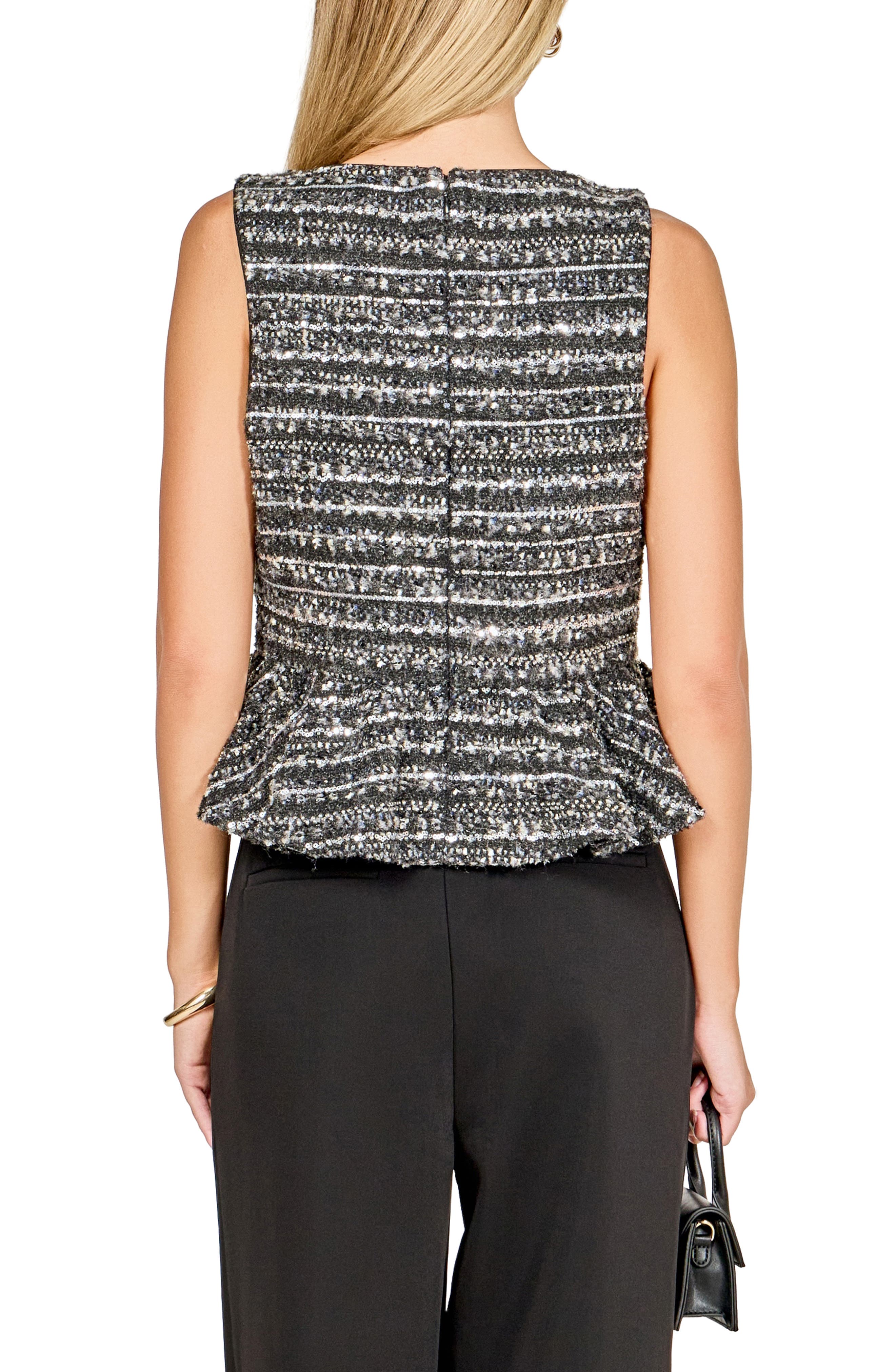 Sequin Texture Sleeveless Peplum Knit Top - image 2