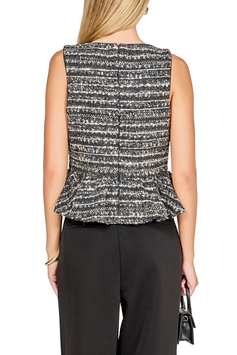 Sequin Texture Sleeveless Peplum Knit Top, Alternate, color, CHARCOAL