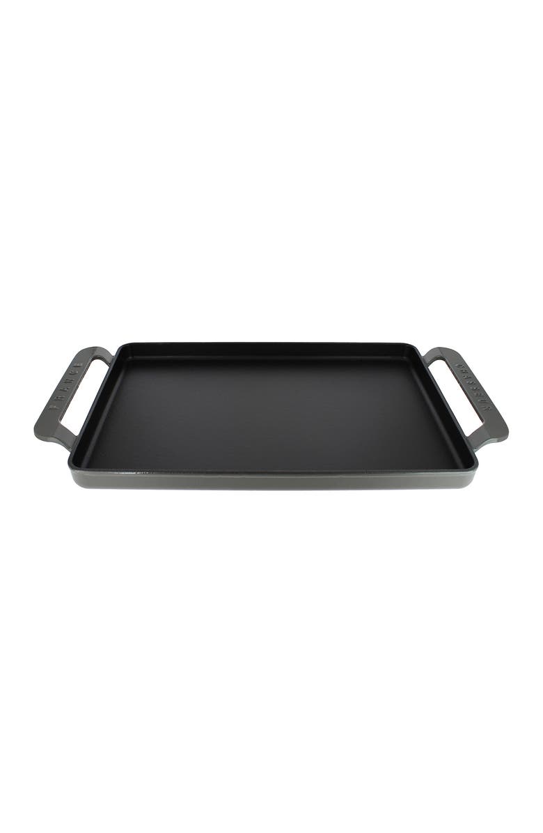 CHASSEUR 14" Caviar Grey Rectangular French Enameled Cast Iron Griddle, Main, color, 