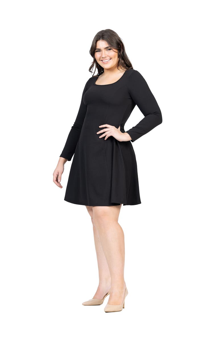 24seven Comfort Apparel Long Sleeve Knee Length Skater Dress, Alternate, color, Black