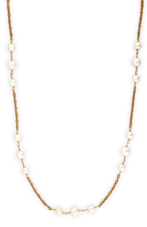 14K Yellow Gold Scattered Pearl Chain Necklace