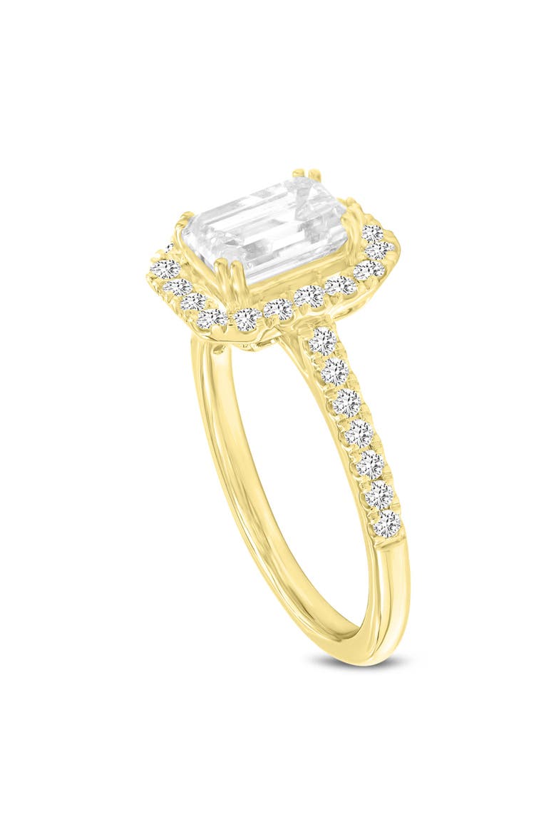Valora 14K Yellow Gold Emerald Cut Lab Grown Diamond Halo Engagement Ring - 1.96 ctw, Main, color, 14K Yellow Gold