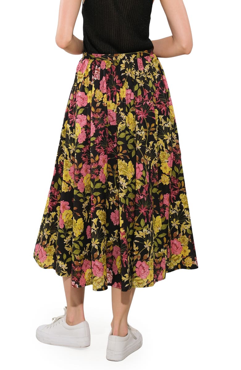 FREEMARKET Floral Pleated Midi Skirt, Alternate, color, Black