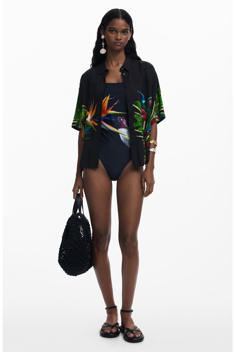 Hummingbird One-Piece Swimsuit, Alternate, color, BLACK