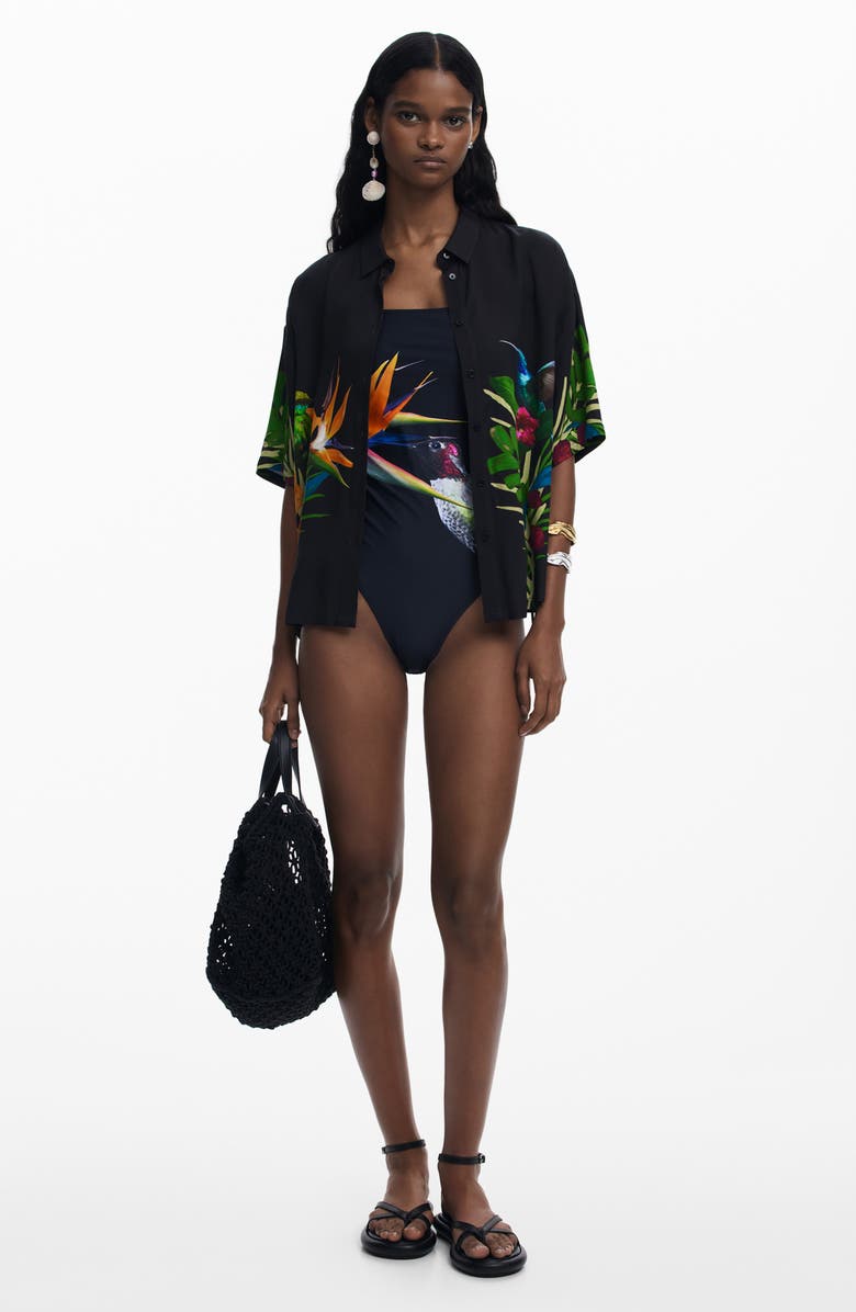 Desigual Hummingbird One-Piece Swimsuit, Alternate, color, Black