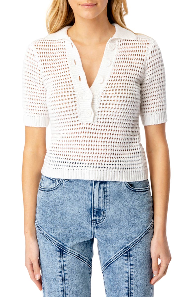 Bardot Davina Open Stitch Knit Polo, Main, color, 