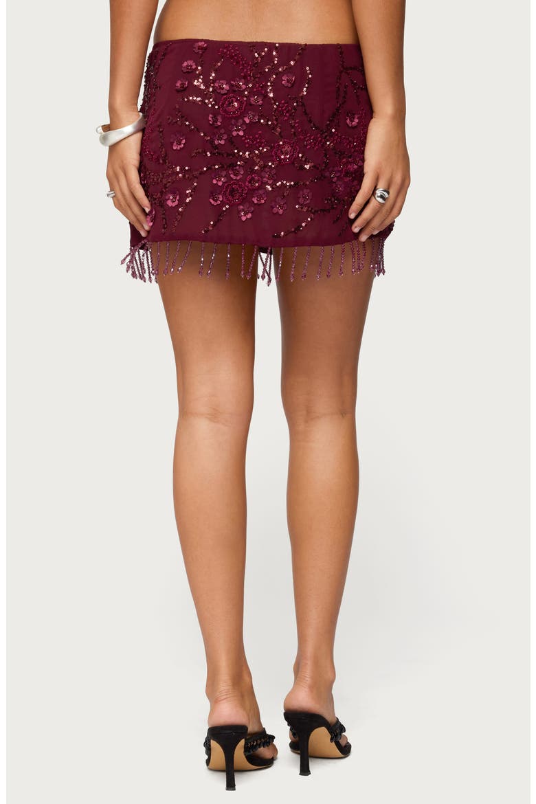Sequin Bead Fringe Miniskirt, Alternate, color, BURGUNDY