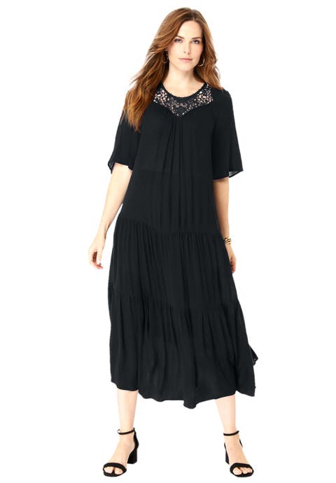 Hand-Crinkled Crochet Neck Dress (Plus)