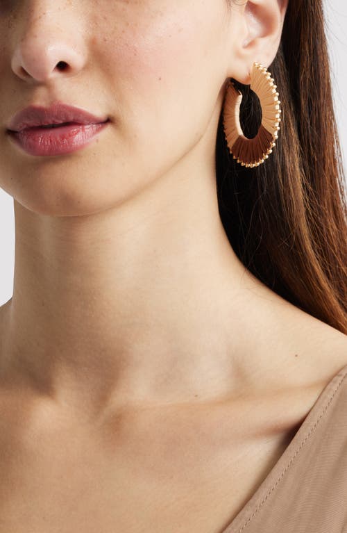 Nordstrom Raffia Wrapped Flat Hoop Earrings In Brown