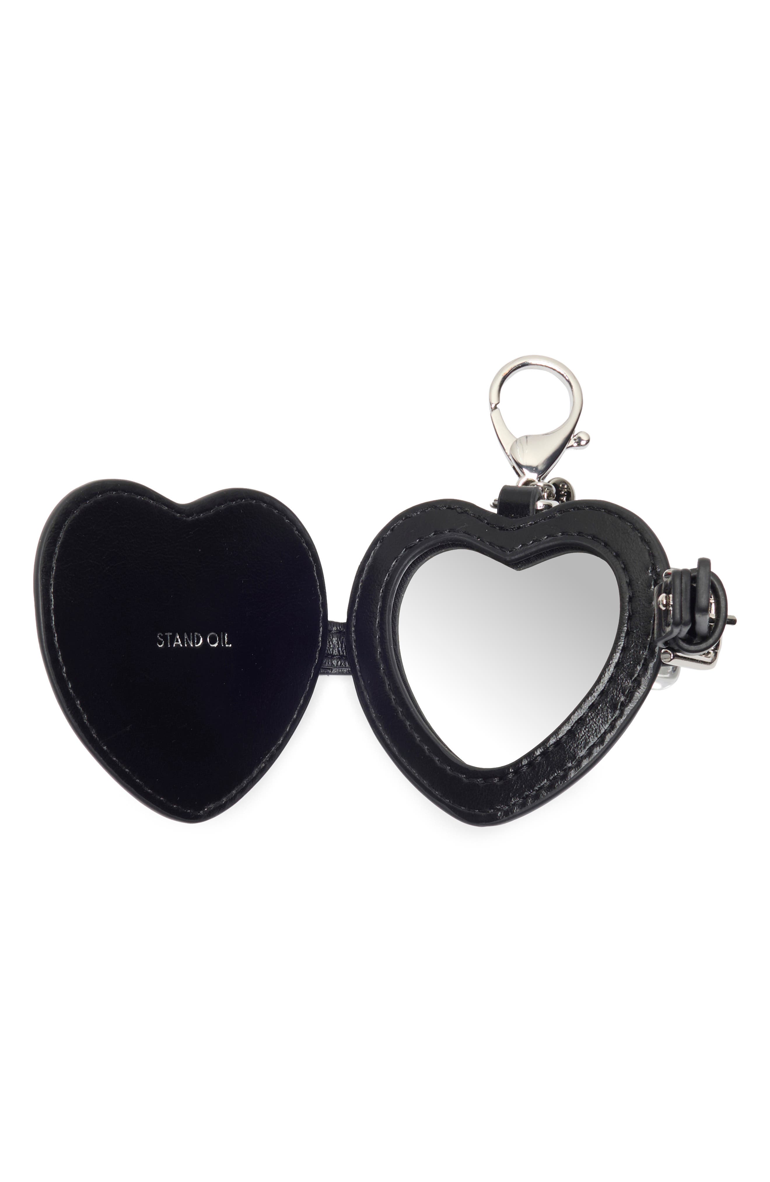 Stand Oil Belted Heart Mirror Faux Leather Key Ring Bag Charm, Alternate, color, Black
