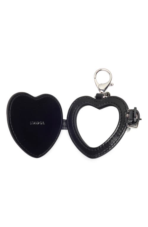 Stand Oil Belted Heart Mirror Faux Leather Key Ring Bag Charm In Black