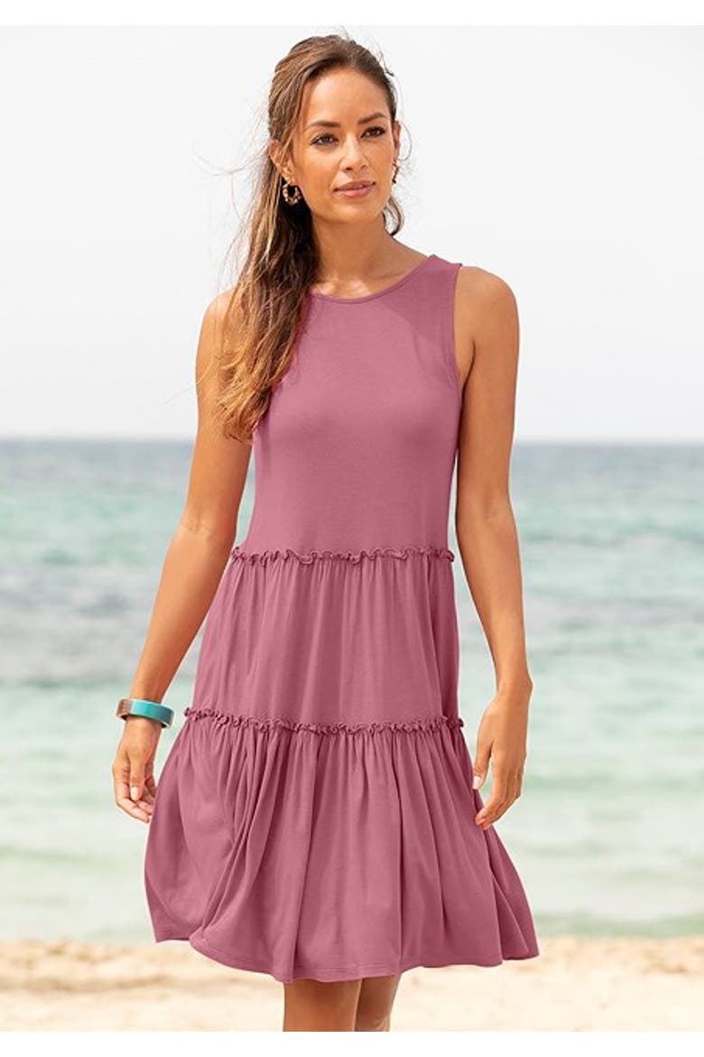 Women's Flowy Tiered Dress, Alternate, color, Mauve