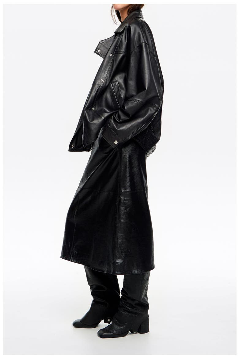 Oversize Leather Jacket, Alternate, color, BLACK