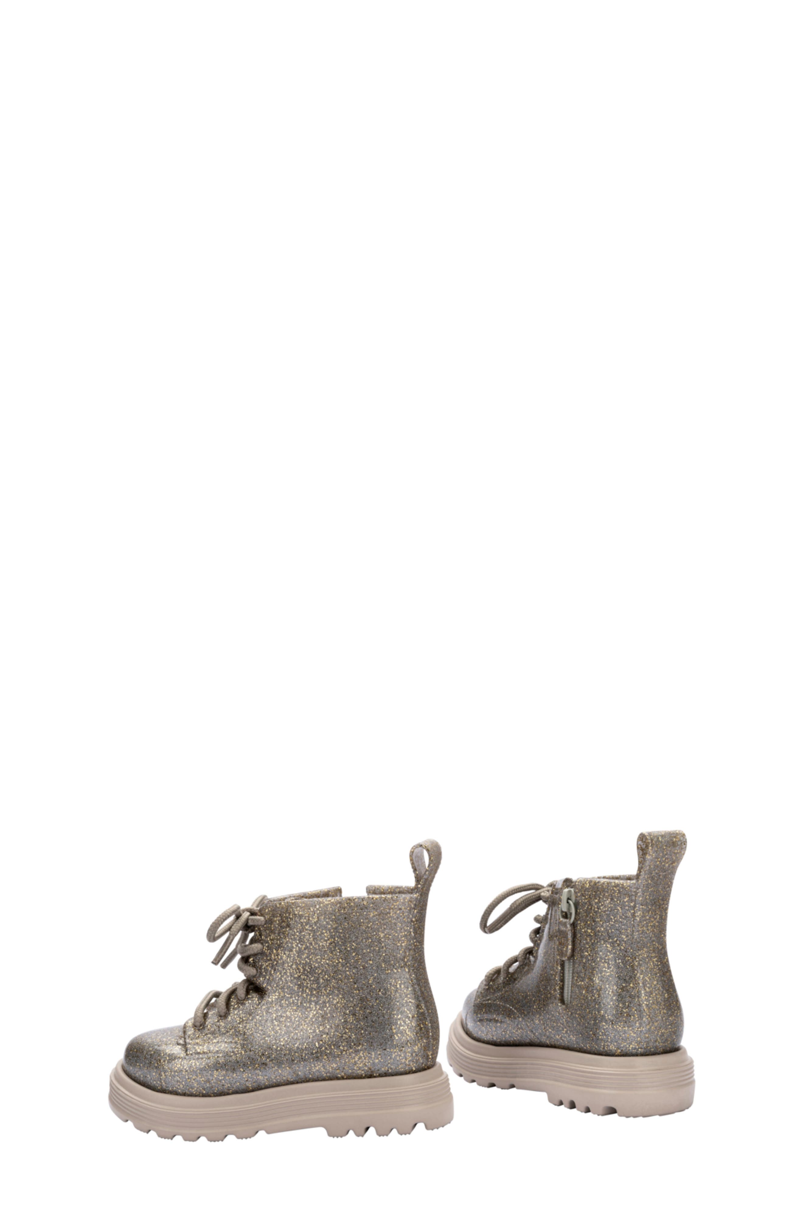 Mini Melissa Kids' Coturno Combat Boot, Alternate, color, Beige/ Golden Glitter