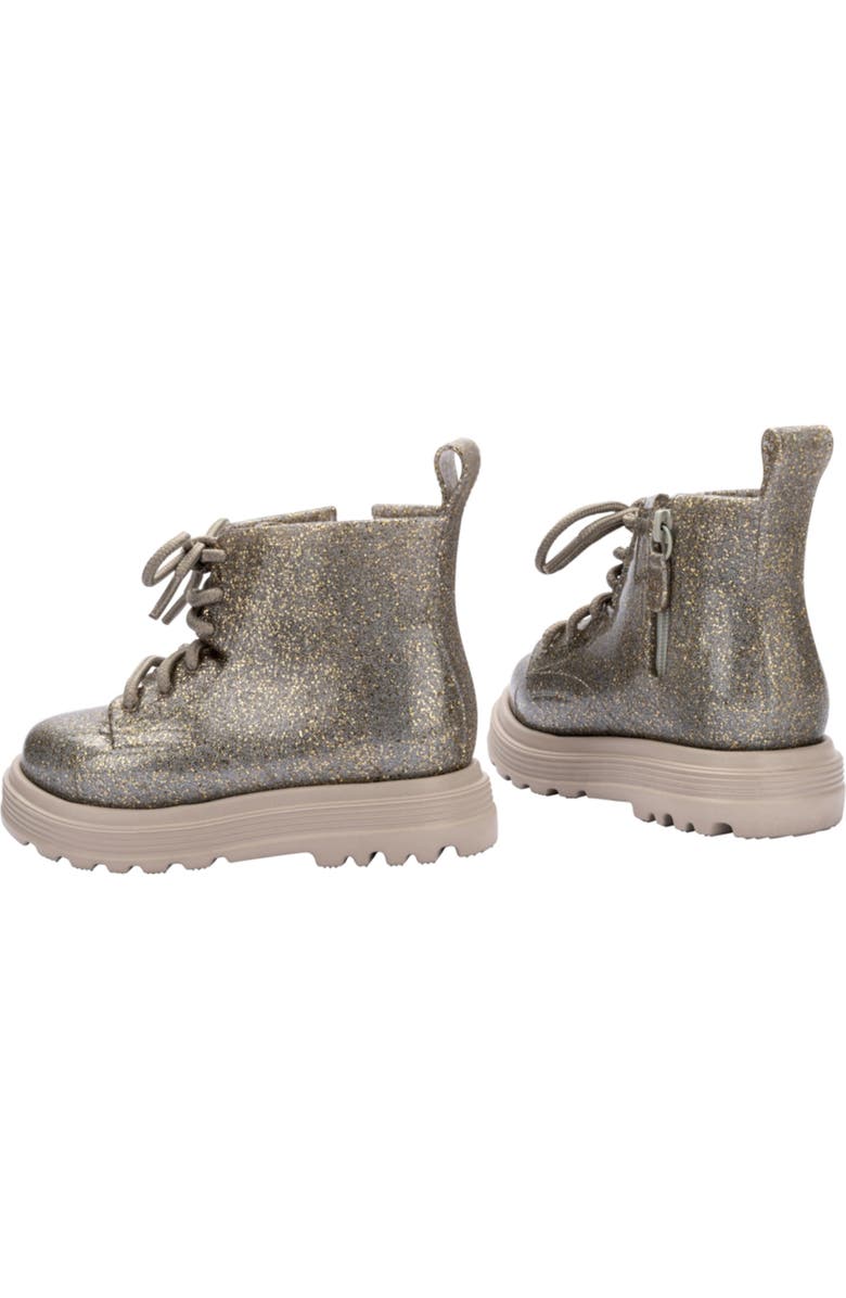 Mini Melissa Kids' Coturno Combat Boot, Alternate, color, Beige/ Golden Glitter