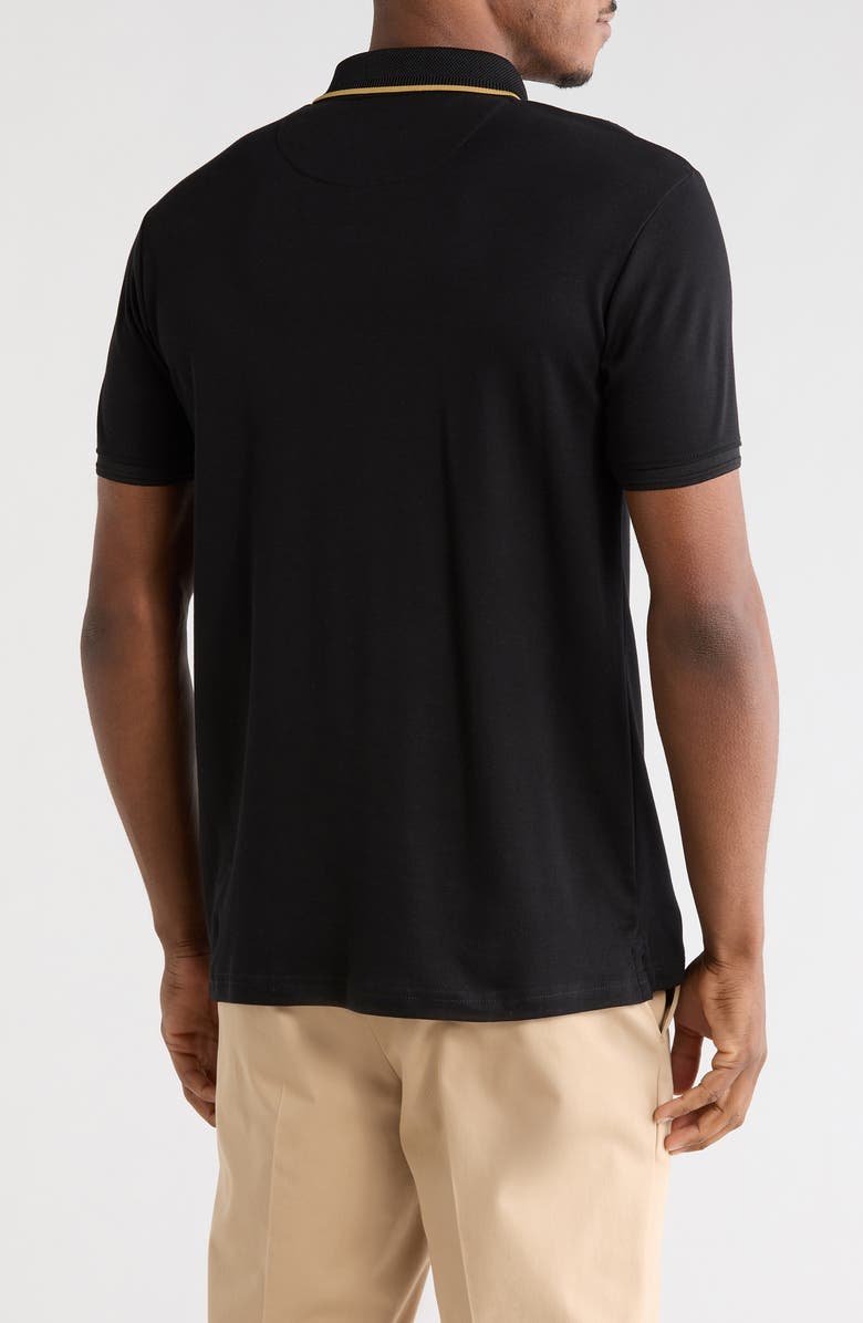 DENIM AND FLOWER Geometric Covered Placket Polo, Alternate, color, Black