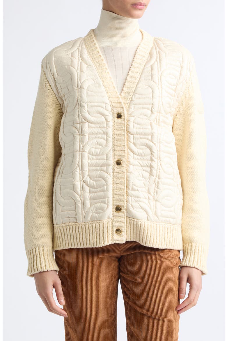 Mixed Media Chain Quilt Cotton Blend Cardigan, Main, color, BEIGE